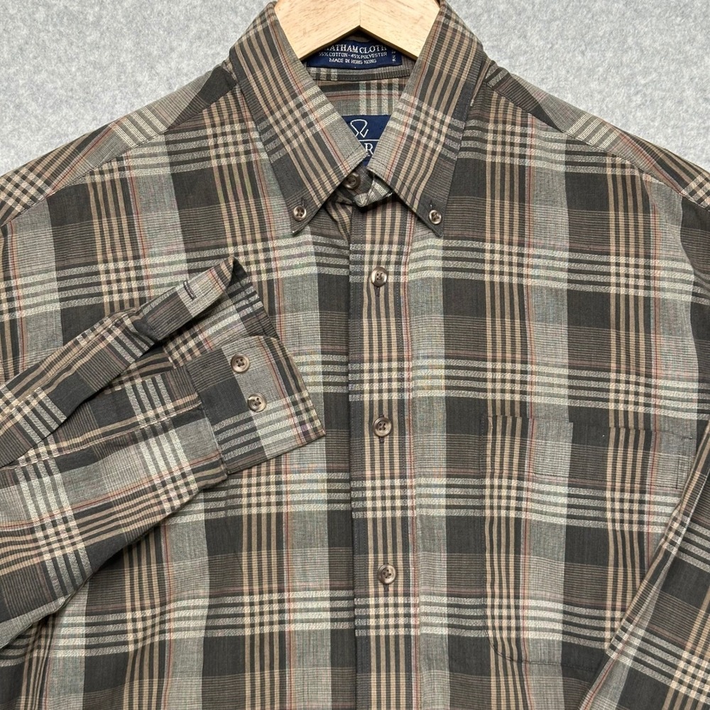 Enro Mens Chatham Cloth Plaid Button Down Shirt Brown Tan Grey Long Sleeve Small